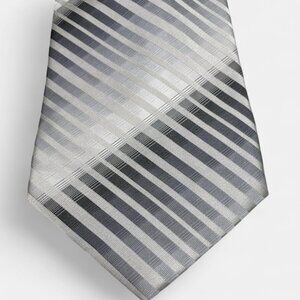 Alfani Silk Tie Striped Geometric Silver Black Formal Dress
